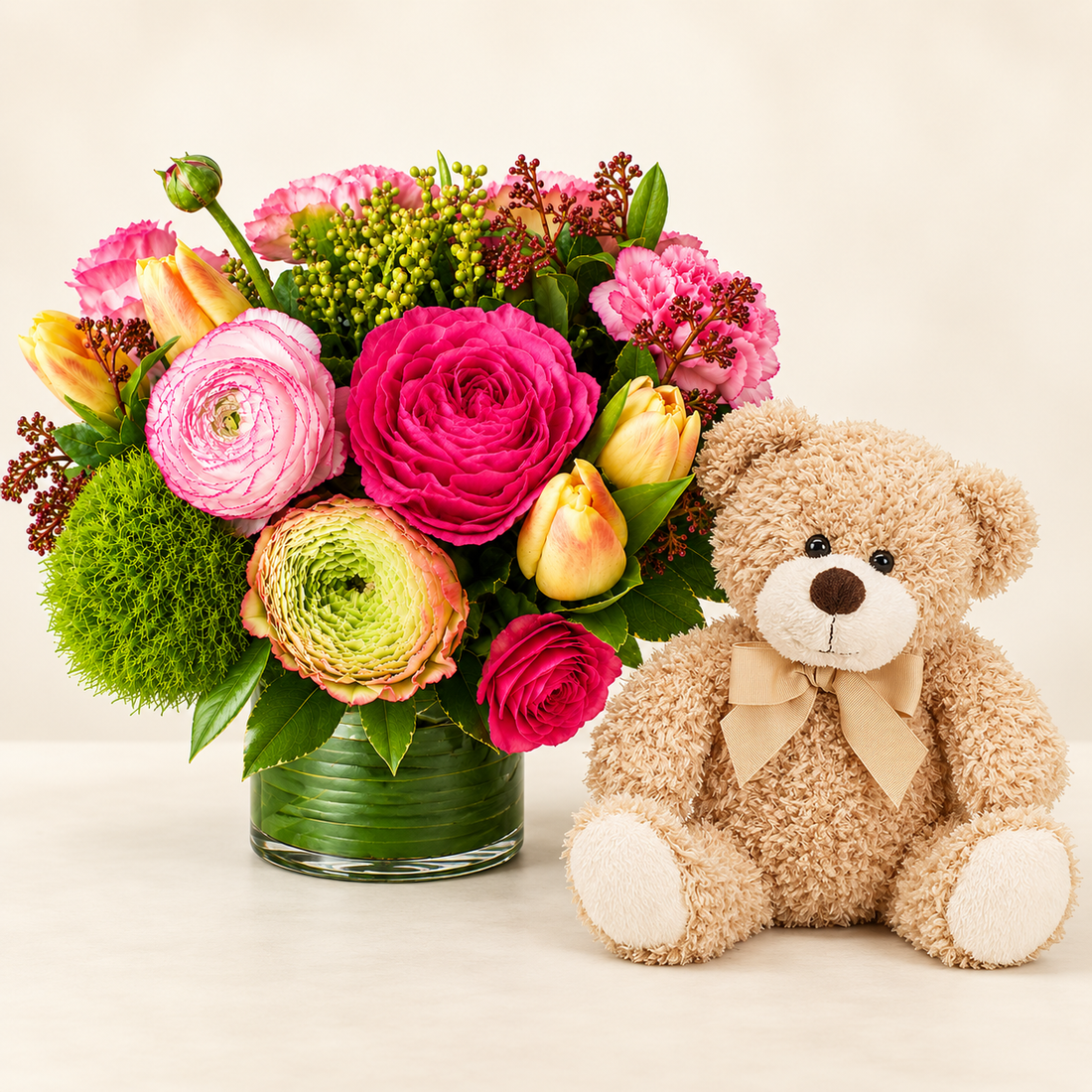 A Little Hug — Seasonal Flowers & Bailey Bear — styled digital preview