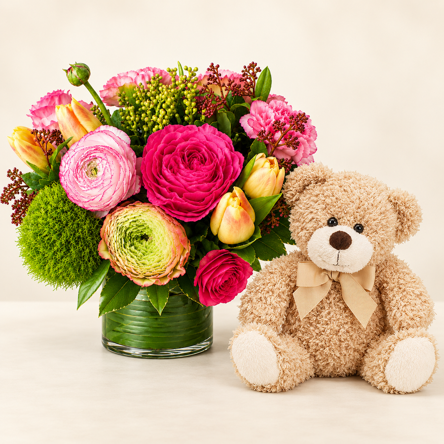 A Little Hug — Seasonal Flowers & Bailey Bear — styled digital preview