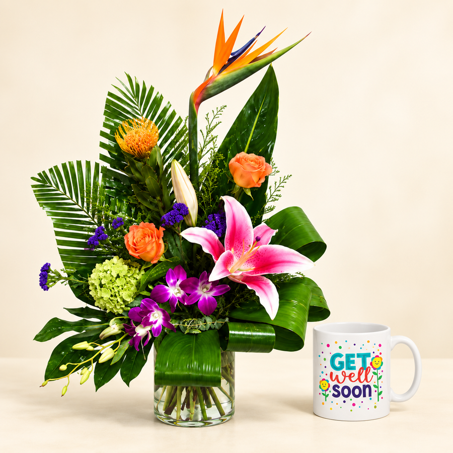 Brighter Days — Tropical Flowers & Get Well Mug — styled digital preview