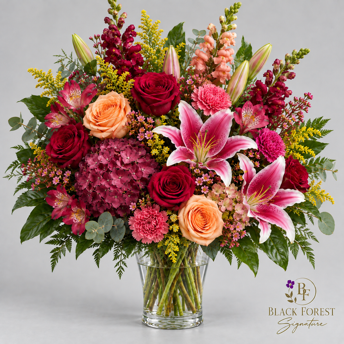 Blush & Bordeaux Black Forest Signature flower arrangement