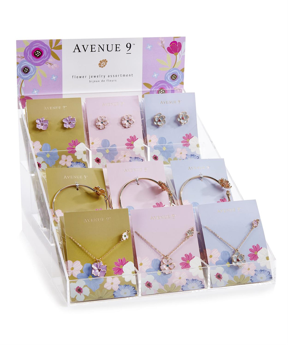 Flower Box Jewlery, 9 Asst. w/Displayer