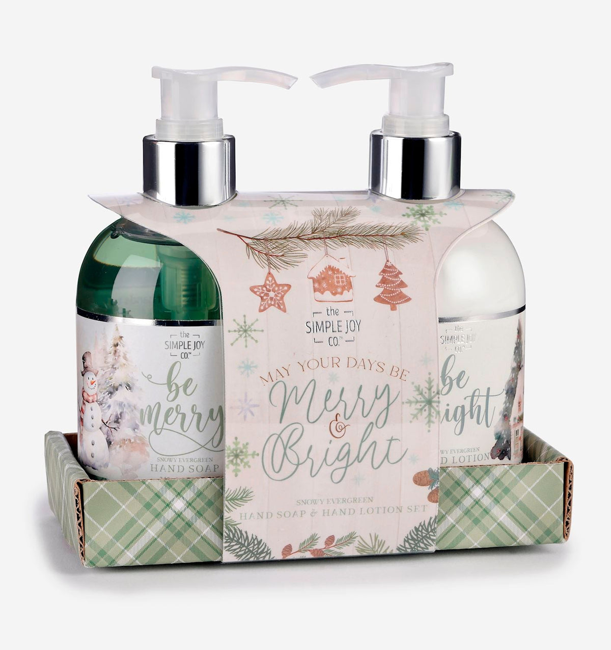 Merry Mint hand soap and lotion gift set with two 310 ml pump bottles.