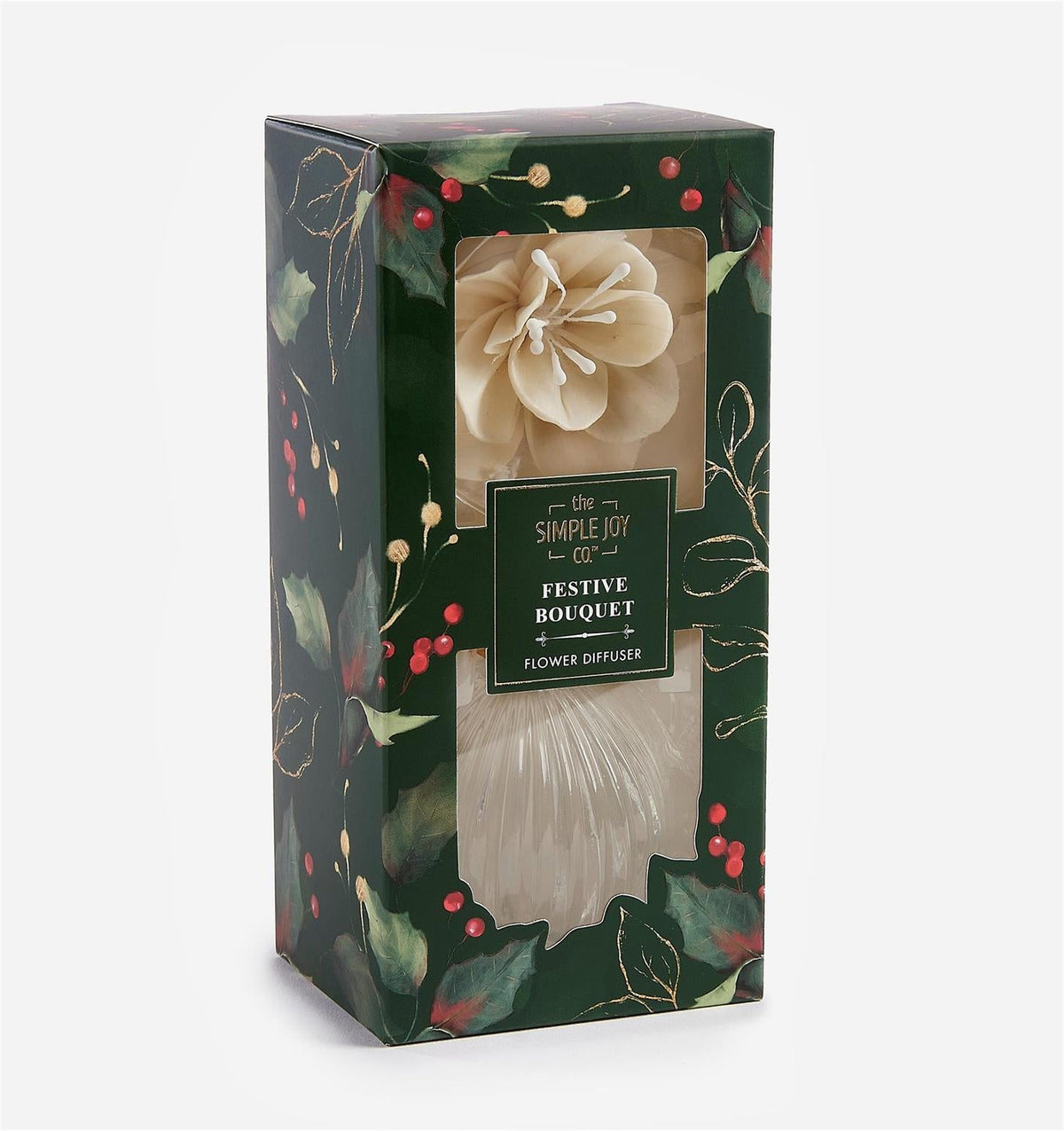 50 ml flower diffuser with paper flowers, presented in a ribboned gift box.