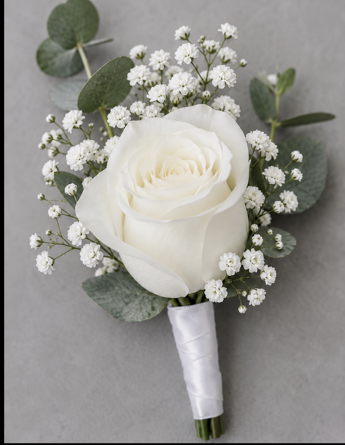 White boutonniere without decorative ribbon